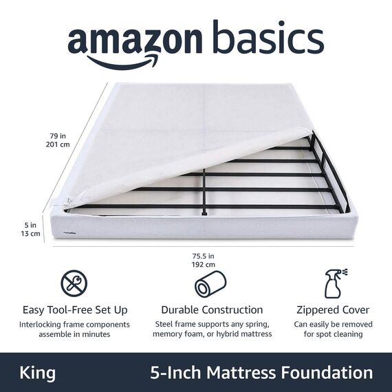 Amazon Basics Matratzen-Foundation, Smart Boxfeder, ohne Werkzeug und einfache Montage König 5-Inch schwarz