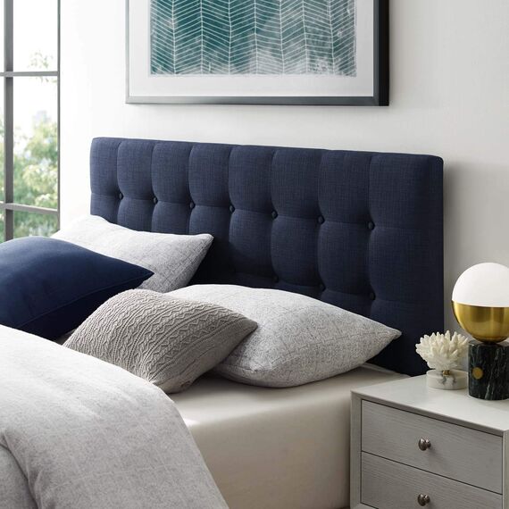 Modway Emily Kopfteil für King-Size-Bett, getuftet, Leinen, gepolstert, mit Knöpfen, Marineblau
