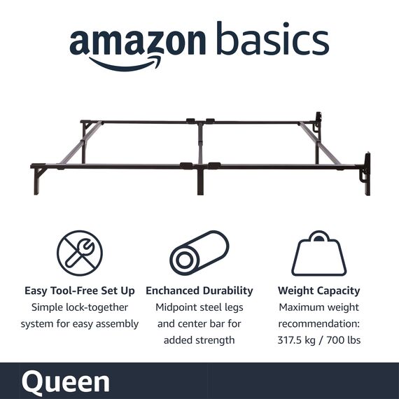 Amazon Basics Bettgestell mit 9 Beinen, aus Metall, starke Unterstützung für Boxspringbett und Matratze, werkzeuglose einfache Montage, Queen-Size-Bett