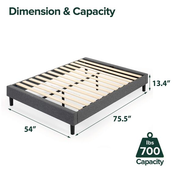 Zinus Curtis Essential Upholstered Platform Bed Frame/Mattress Foundation/Easy Assembly/Strong Wood Slat Support, Full