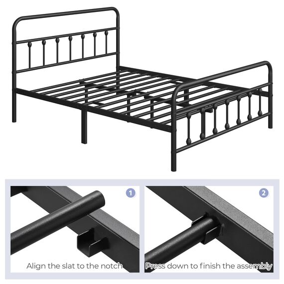Yaheetech Klassisches Metall-Plattform-Bettgestell, Matratze, Fundament mit viktorianischem Stil, Eisenkunst-Kopfteil/Fußteil/Unterbett-Aufbewahrung/kein Boxspringbett erforderlich/Queen-Size-Größe,