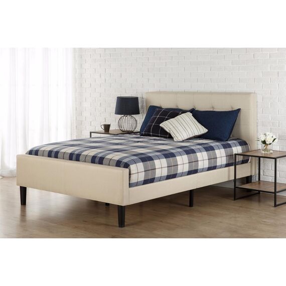 Zinus Upholstered Button Tufted Platform Bed with Footboard/Mattress Foundation/Easy Assembly/Strong Wood Slat Support, Full