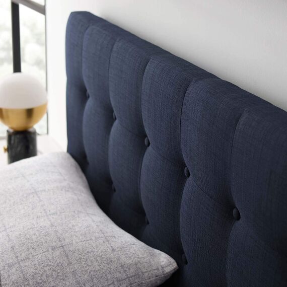 Modway Emily Kopfteil für King-Size-Bett, getuftet, Leinen, gepolstert, mit Knöpfen, Marineblau
