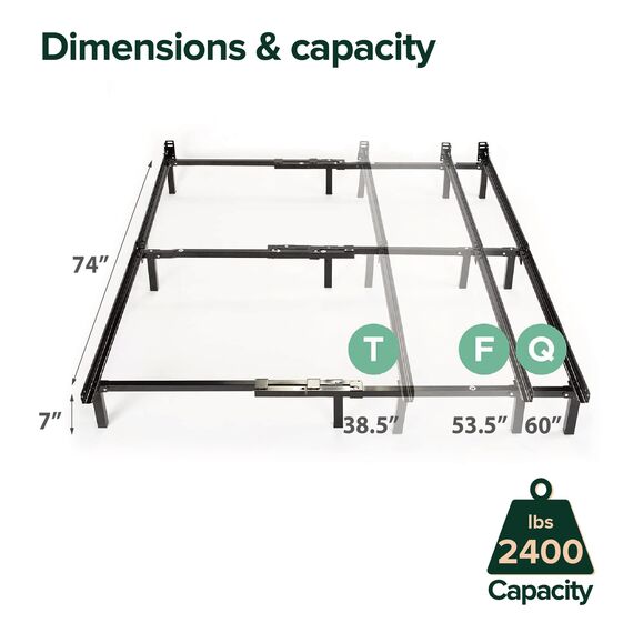 Zinus Compack Verstellbares Bettgestell aus Metall, 17,8 cm Stützbettgestell für Boxspring- und Matratzenset, Twin/Full/Queen, Schwarz