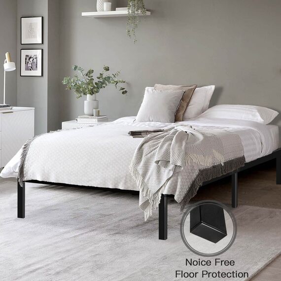 HAAGEEP Schwarzer Queen-Bettrahmen aus Metall, kein Boxspringbett erforderlich, 35,6 cm Plattform, robuste Bettrahmen mit Stauraum, BQ