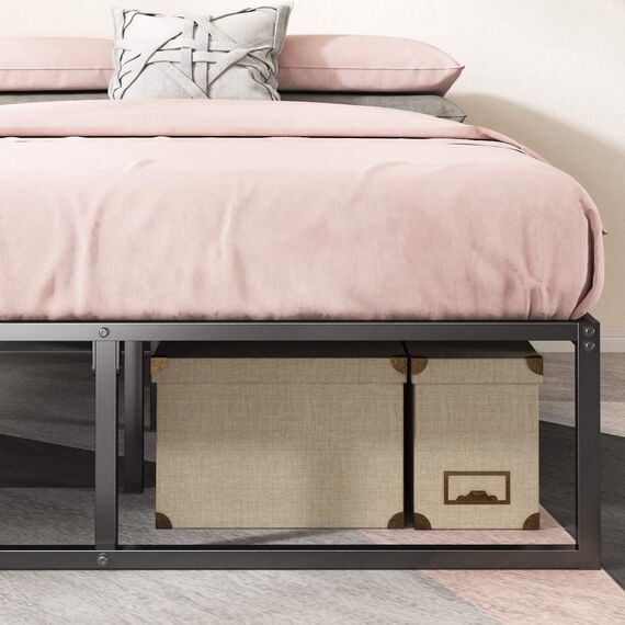 Zinus Caleb Bett - Bett mit Stauraum unter dem Bett - Metall-Plattformbettrahmen - Schwarz
