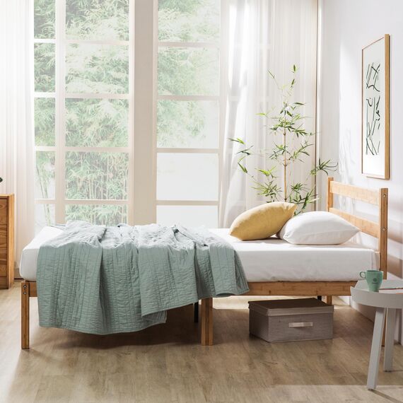 Zinus Ellie King Size Bettgestell – Bett 150 x 200 cm – 35 cm Höhe mit Stauraum unter dem Bett – Bambus und Holz Plattform-Bettgestell mit Kopfteil – Braun