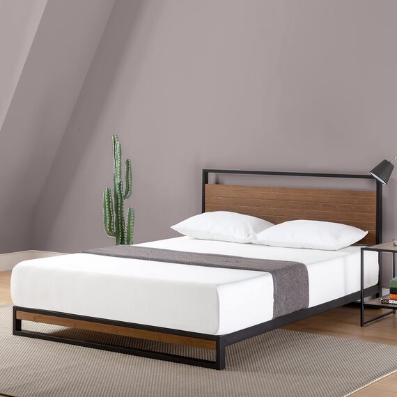 ZINUS Suzanne 37 Zoll Metall und Holz Plattform Bettrahmen/Massivholz & Stahl Konstruktion/Keine Boxfeder benötigt/Holzlattenstütze/Einfache Montage Kastanienbraun Voll