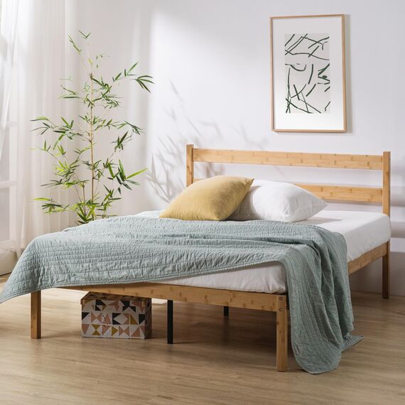Zinus Ellie Einzelbettgestell – Bett 90 x 190 cm – 35 cm Höhe mit Stauraum unter dem Bett – Bambus-Bettgestell mit Kopfteil – Braun
