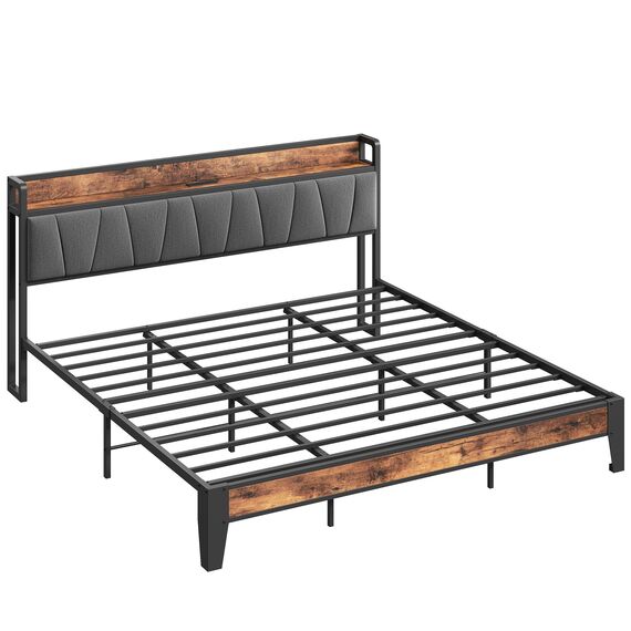 LIKIMIO King Size Bettgestell, Bettkopfteil mit Ladestation, solide und stabil, geräuschfrei, kein Boxspringbett erforderlich, einfache Montage