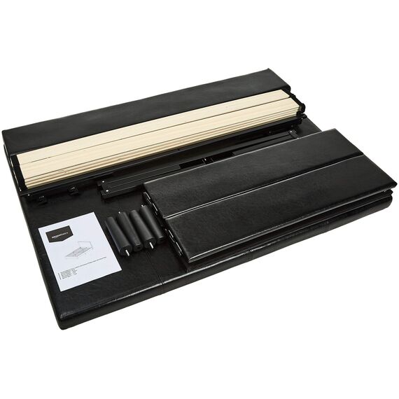 Amazon Basics Bettgestell aus Kunstleder, gepolstert, mit Holzlatten Full schwarz