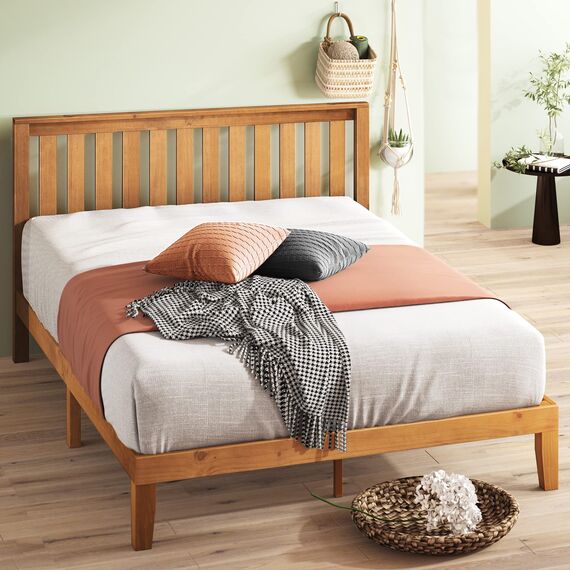 Zinus Alexia 12 Inch Wood Platform Bed with Headboard/No Box Spring Needed/Wood Slat Support/Rustic Pine Finish, King