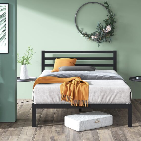 Zinus MIA Bettgestell mit Metallplattform mit Kopfteil/Matratzenunterlage/Holzlattenständer/einfache Montage/Bett in Box/Möbel für Schlafzimmer/Doppelbett