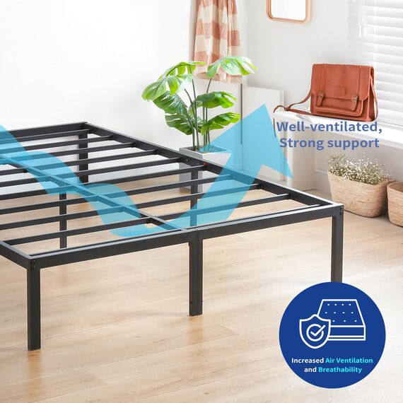 Olee Sleep 14 Inch Heavy Duty Steel Slat/Anti-Slip Support/Easy Assembly/Mattress Foundation/Bed Frame/Maximum Storage/Noise Free/No Box Spring Needed, Black