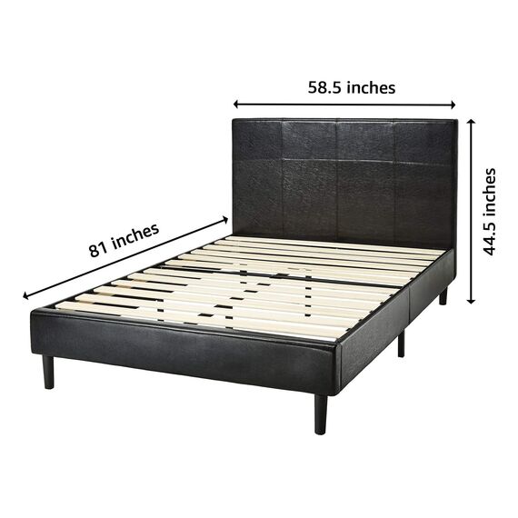 Amazon Basics Bettgestell aus Kunstleder, gepolstert, mit Holzlatten Full schwarz
