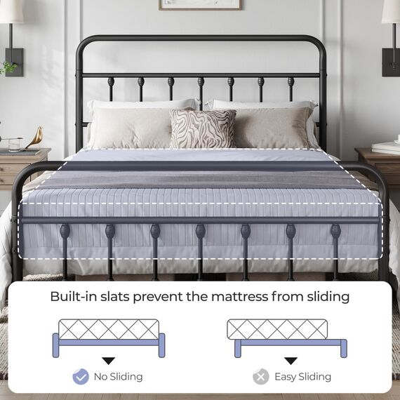 Yaheetech Klassisches Metall-Plattform-Bettgestell, Matratze, Fundament mit viktorianischem Stil, Eisenkunst-Kopfteil/Fußteil/Unterbett-Aufbewahrung/kein Boxspringbett erforderlich/Queen-Size-Größe,