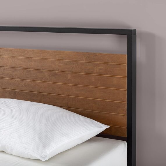 ZINUS Suzanne 37 Zoll Metall und Holz Plattform Bettrahmen/Massivholz & Stahl Konstruktion/Keine Boxfeder benötigt/Holzlattenstütze/Einfache Montage Kastanienbraun Voll