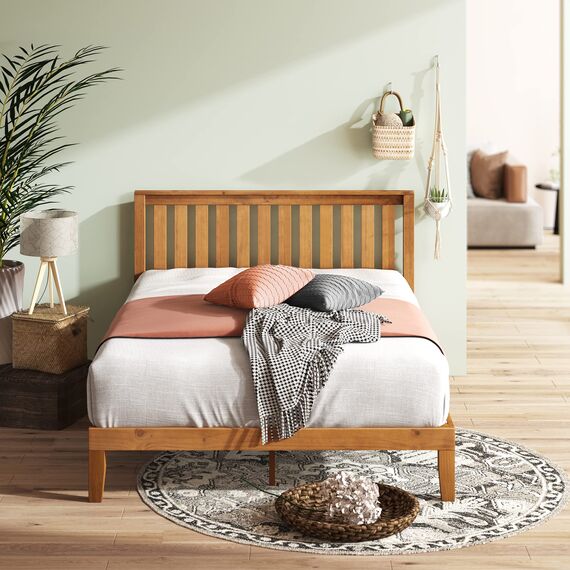 Zinus Alexia 12 Inch Wood Platform Bed with Headboard/No Box Spring Needed/Wood Slat Support/Rustic Pine Finish, King
