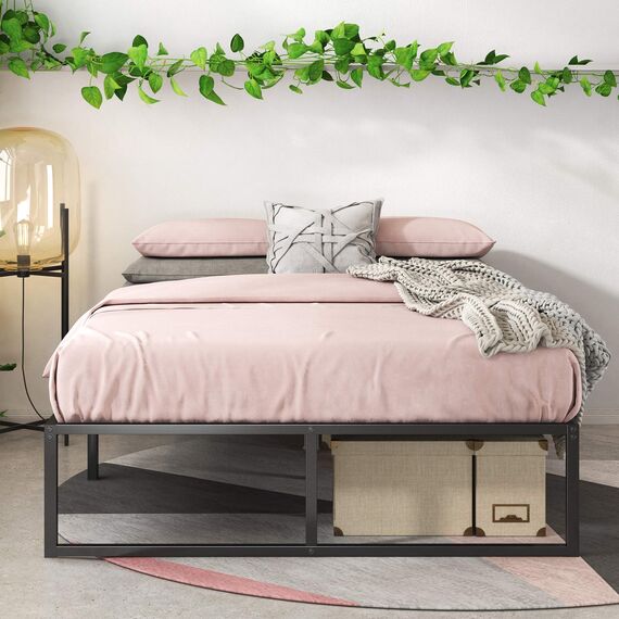 Zinus Caleb Bett - Bett mit Stauraum unter dem Bett - Metall-Plattformbettrahmen - Schwarz