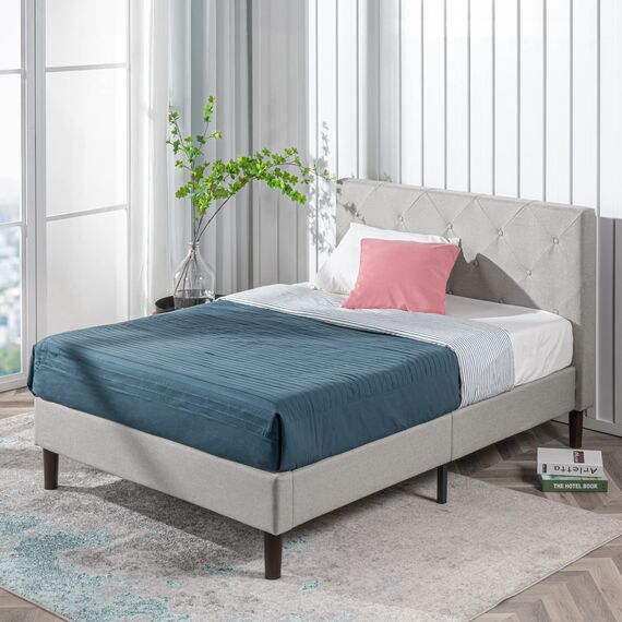 Zinus Shalini Upholstered Diamond Stitched Platform Bed/Mattress Foundation/Easy Assembly/Strong Wood Slat Support/Sage Grey, Queen