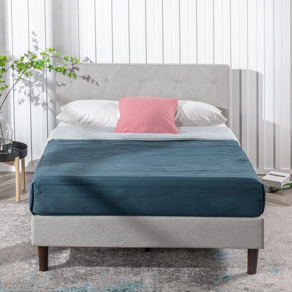 Zinus Shalini Upholstered Diamond Stitched Platform Bed/Mattress Foundation/Easy Assembly/Strong Wood Slat Support/Sage Grey, Queen