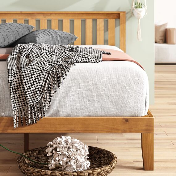 Zinus Alexia 12 Inch Wood Platform Bed with Headboard/No Box Spring Needed/Wood Slat Support/Rustic Pine Finish, King