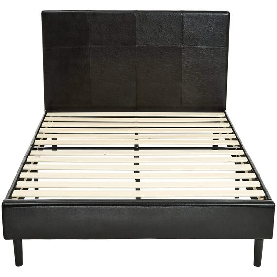 Amazon Basics Bettgestell aus Kunstleder, gepolstert, mit Holzlatten Full schwarz