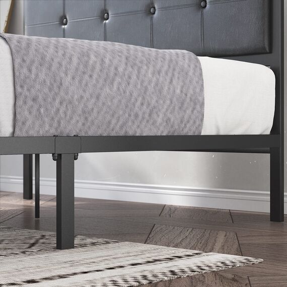 Zinus Cherie Faux Leather Classic Platform Bed Frame with Steel Support Slats, Full