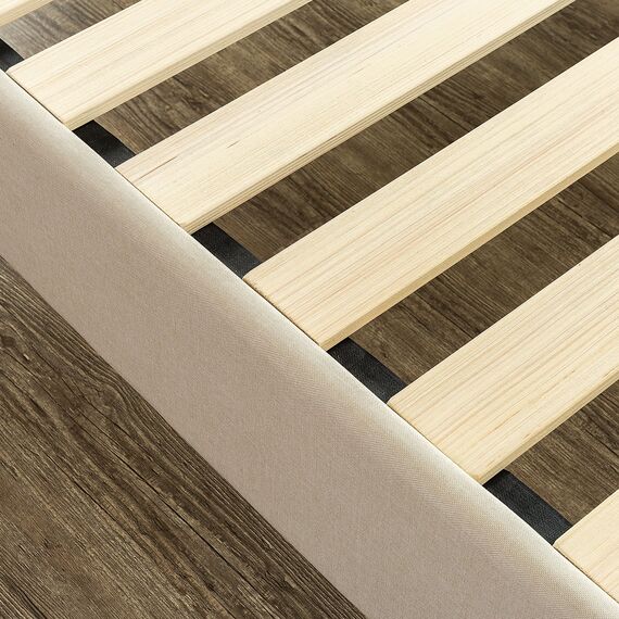 Zinus Misty Gepolstertes Plattformbettgestell, Matratzenfundament, Holzlattenstütze, kein Boxspringbett nötig, einfache Montage, Taupe, voll