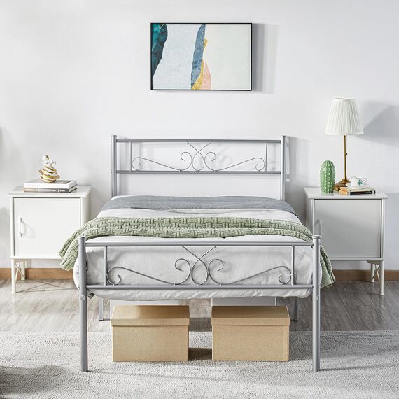 Yaheetech Doppelbettrahmen/Plattformbett aus Metall mit Kopfteil und Fußteil/kein Boxspringbett erforderlich/Einfache Montage Silber