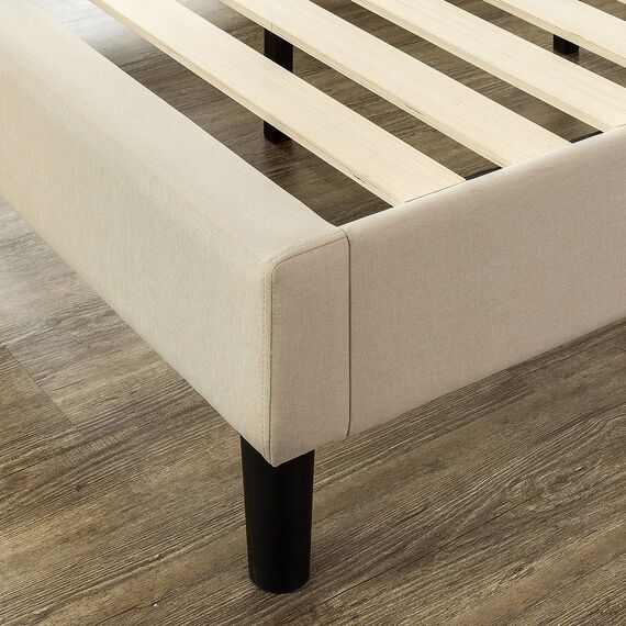 Zinus Misty Gepolstertes Plattformbettgestell, Matratzenfundament, Holzlattenstütze, kein Boxspringbett nötig, einfache Montage, Taupe, voll