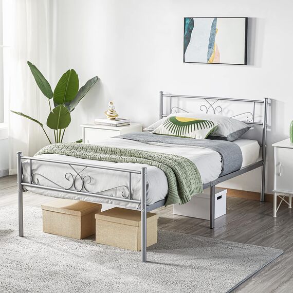 Yaheetech Doppelbettrahmen/Plattformbett aus Metall mit Kopfteil und Fußteil/kein Boxspringbett erforderlich/Einfache Montage Silber