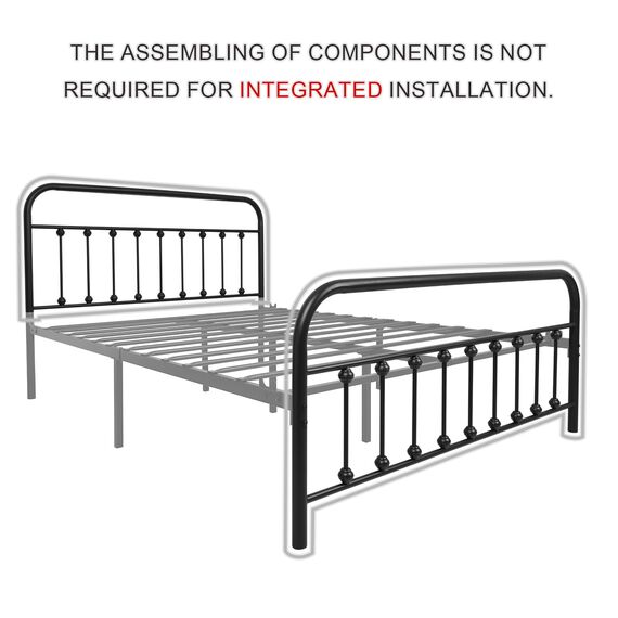 URODECOR Queen Plattform Metallbettrahmen mit Kopfteil und Fußteil, Vintage viktorianischen Stil Matratze Fundament, kein Boxspring erforderlich, Unterbettkommode, Schwarz