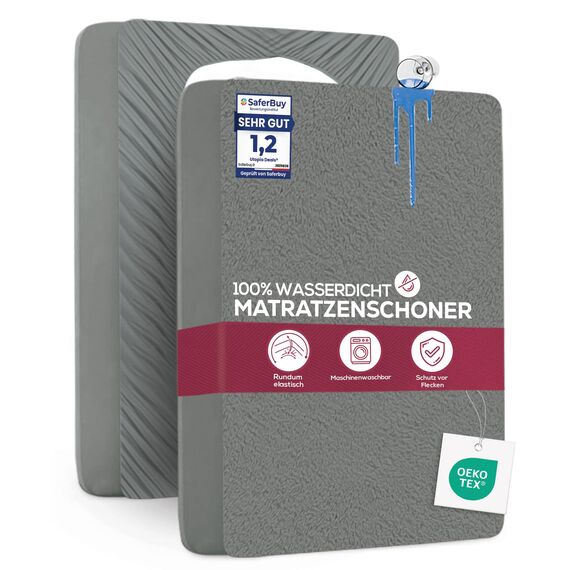 Utopia Bedding Matratzenschoner 160 x 200 x 30 cm Wasserdicht, Oeko-TEX Zertifiziert Matratzenauflage Atmungsaktive, Matratzenschutz, Rundum Elastisch Grau