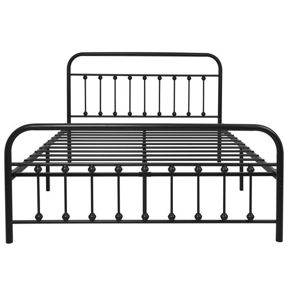 URODECOR Queen Plattform Metallbettrahmen mit Kopfteil und Fußteil, Vintage viktorianischen Stil Matratze Fundament, kein Boxspring erforderlich, Unterbettkommode, Schwarz
