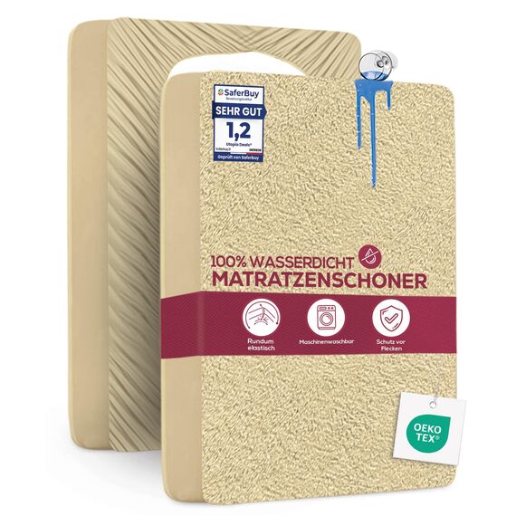 Utopia Bedding Matratzenschoner 135 x 190 x 40 cm Wasserdicht, Oeko-TEX Zertifiziert Matratzenauflage Atmungsaktive, Matratzenschutz, Rundum Elastisch Beige
