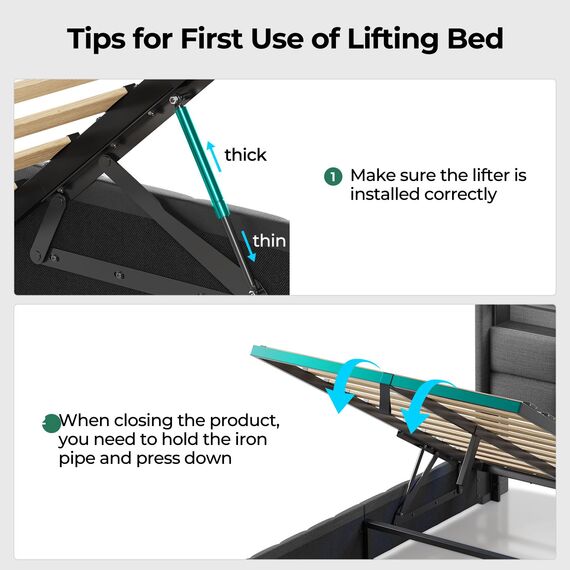 Rolanstar Bettrahmen für Doppelbett, mit aufklappbarem Stauraum, Ladestation und LED-Lichtern, gepolstertes Kopfteil, robuste Holzlamellen, kein Boxspringbett erforderlich, geräuschfrei, einfache