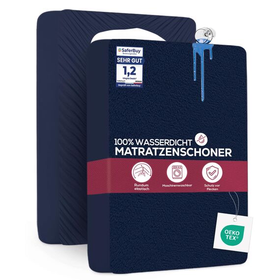 Utopia Bedding Matratzenschoner 150 x 200 x 40 cm Wasserdicht, Oeko-TEX Zertifiziert Matratzenauflage Atmungsaktive, Matratzenschutz, Rundum Elastisch Marineblau