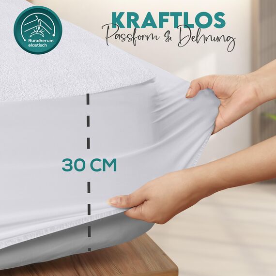 Utopia Bedding Matratzenschoner 180 x 200 x 30 cm Wasserdicht, Oeko-TEX Zertifiziert Matratzenauflage Atmungsaktive, Matratzenschutz, Rundum Elastisch Weiß