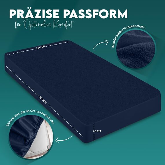Utopia Bedding Matratzenschoner 150 x 200 x 40 cm Wasserdicht, Oeko-TEX Zertifiziert Matratzenauflage Atmungsaktive, Matratzenschutz, Rundum Elastisch Marineblau