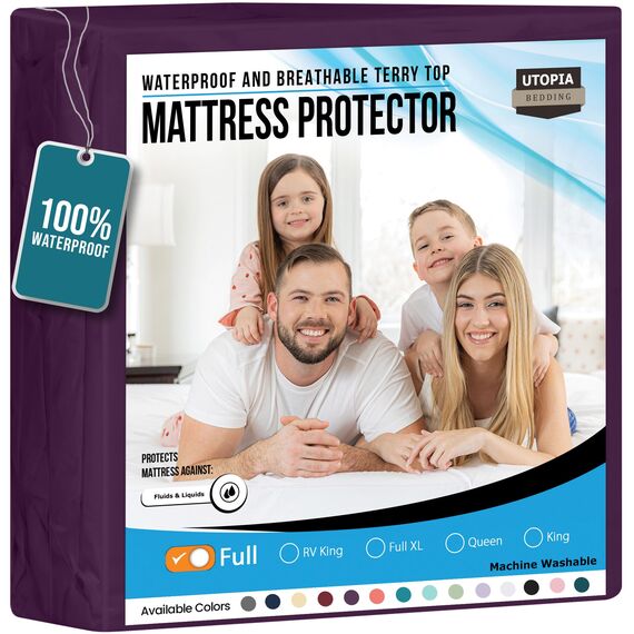 Utopia Bedding wasserdichter Matratzenschoner für Einzelbett (Twin-Size), Matratzenbezug aus hochwertigem Frottee, 200 g/m², atmungsaktiv, Spannbetttuch mit dehnbaren Ecken, Lila