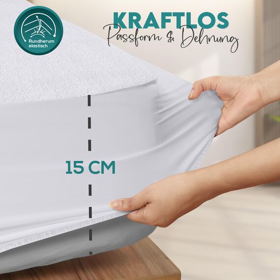 Utopia Bedding Matratzenschoner 150 x 200 x 40 cm Wasserdicht, Oeko-TEX Zertifiziert Matratzenauflage Atmungsaktive, Matratzenschutz, Rundum Elastisch Weiß
