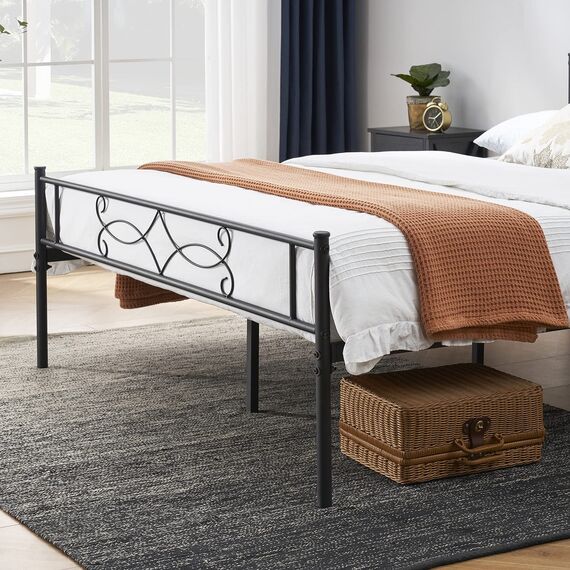 VECELO Doppelbettrahmen aus Metall mit Kopfteil und Fußteil, Premium-Stahllattenstütze, kein Boxspringbett erforderlich, geräuschfrei, rutschfest, Stauraum unter dem Bett, einfache Montage