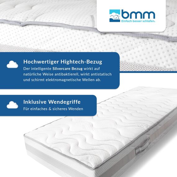 BMM Matratze 120x200cm Komfort 23 H3 fest/Kaltschaummatratze Öko-Tex Zertifiziert/ergonomische 7 Zonen Matratze Höhe 23cm Komfort 23 / Matratzen Deutsche Produktentwicklung