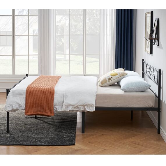 VECELO Doppelbettrahmen aus Metall mit Kopfteil und Fußteil, Premium-Stahllattenstütze, kein Boxspringbett erforderlich, geräuschfrei, rutschfest, Stauraum unter dem Bett, einfache Montage
