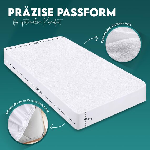 Utopia Bedding Matratzenschoner 90 x 190 x 40 cm Wasserdicht, Oeko-TEX Zertifiziert Matratzenauflage Atmungsaktive, Matratzenschutz, Rundum Elastisch Weiß