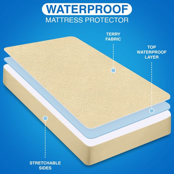 Utopia Bedding Matratzenschoner 140 x 200 x 30 cm Wasserdicht, Oeko-TEX Zertifiziert Matratzenauflage Atmungsaktive, Matratzenschutz, Rundum Elastisch Beige