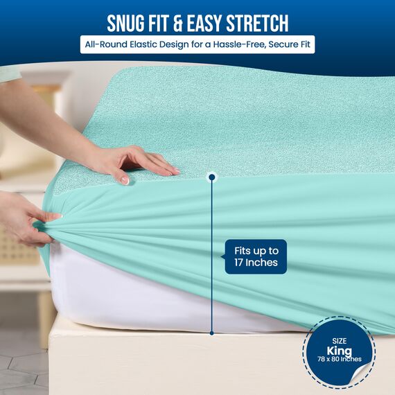 Utopia Bedding Wasserdichter Matratzenschoner für King-Size-Bett, Premium-Frottee-Matratzenbezug, 200 g/m², atmungsaktiv, Spannbetttuch mit dehnbaren Taschen, Spa-Blau