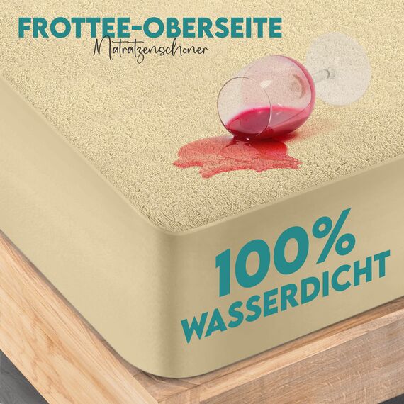 Utopia Bedding Matratzenschoner 140 x 200 x 30 cm Wasserdicht, Oeko-TEX Zertifiziert Matratzenauflage Atmungsaktive, Matratzenschutz, Rundum Elastisch Beige