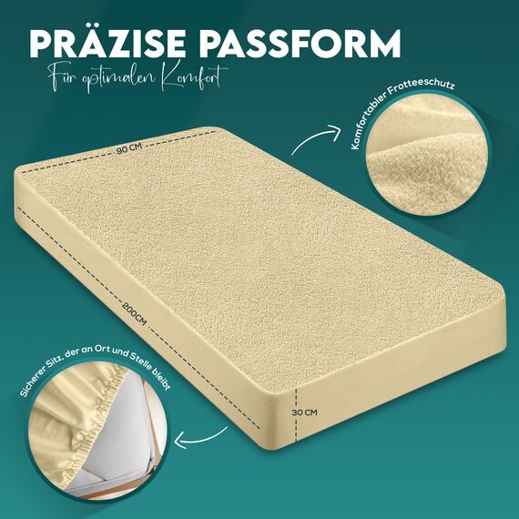 Utopia Bedding Matratzenschoner 90 x 200 x 30 cm Wasserdicht, Oeko-TEX Zertifiziert Matratzenauflage Atmungsaktive, Matratzenschutz, Rundum Elastisch Beige